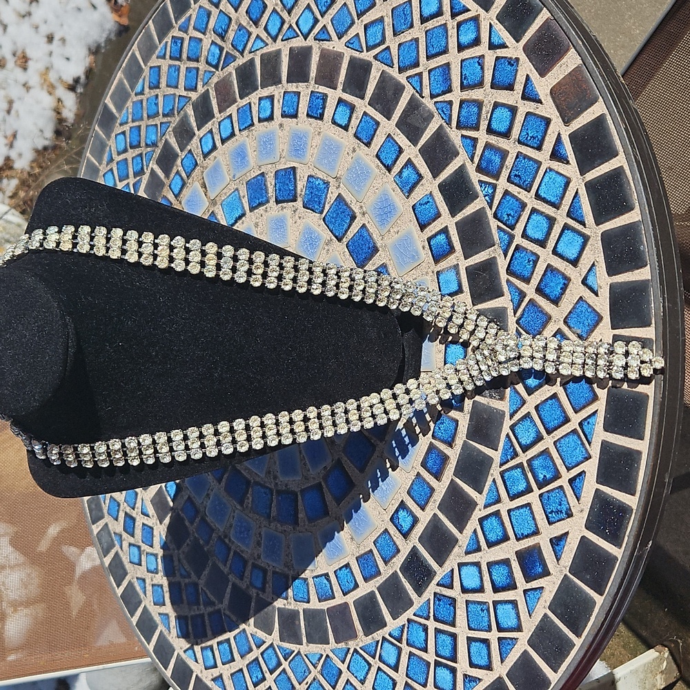 Vintage Rau Skikits Silvertone Rhinestone 3 Stranded Adjustable Belt